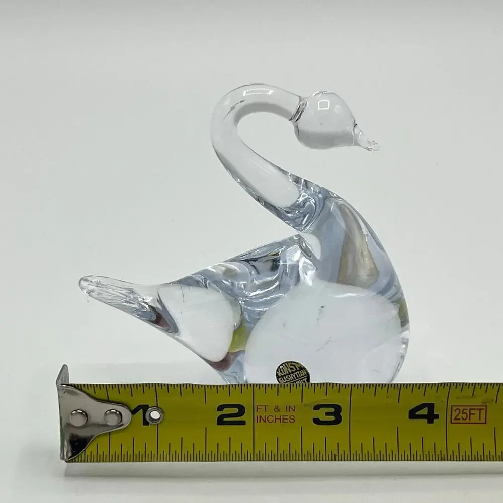 Vintage MCM Konst Glashyttan Urshult Clear Glass Swan Figurine Paperweight